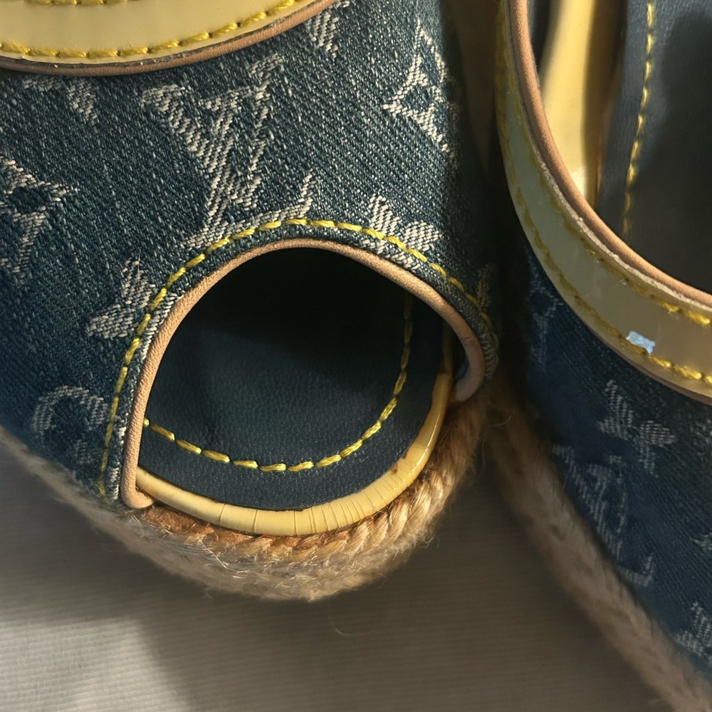 Louis Vuitton Monogram Denim Bow Espadrille Wedges - Picture 9 of 11